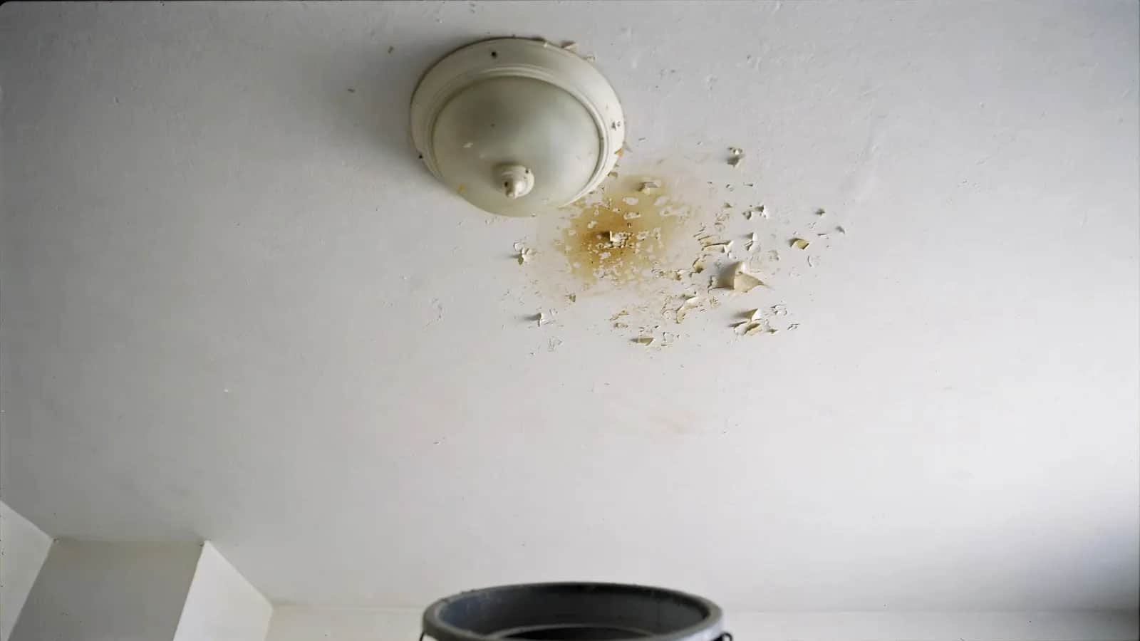 Before: water-stained ceiling, then repaired and repainted