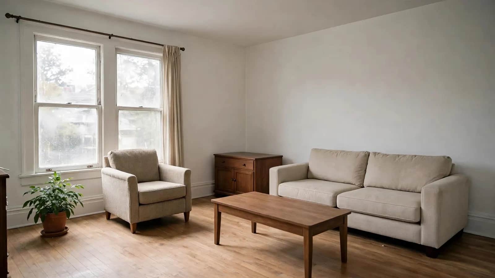 After: room with smoke-stained walls and ceiling, then cleaned and repainted